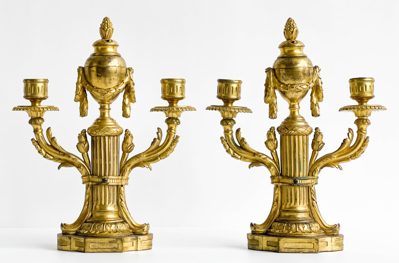 Pair of Louis XVI Gilt-Bronze Candelabra, in the manner of Jean-Charles Delafosse