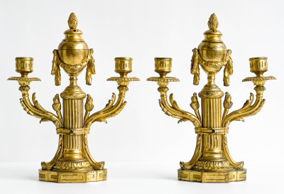 Pair of Louis XVI Gilt-Bronze Candelabra, in the manner of Jean-Charles Delafosse