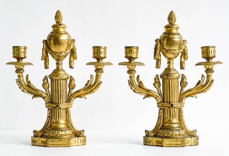 Pair of Louis XVI Gilt-Bronze Candelabra, in the manner of Jean-Charles Delafosse
