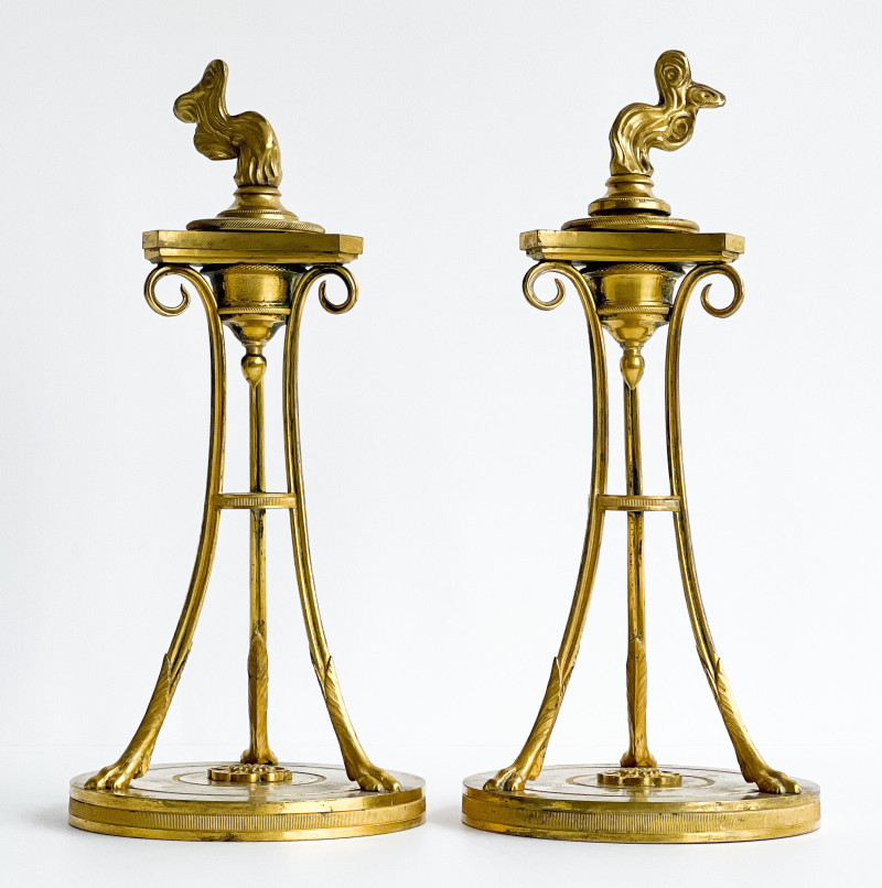 Pair of French Directoire Gilt-Bronze Candlesticks, after a model attributed to Claude Galle