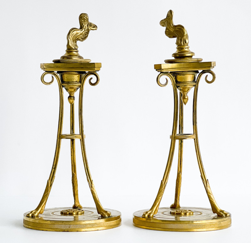 Pair of French Directoire Gilt-Bronze Candlesticks, after a model attributed to Claude Galle