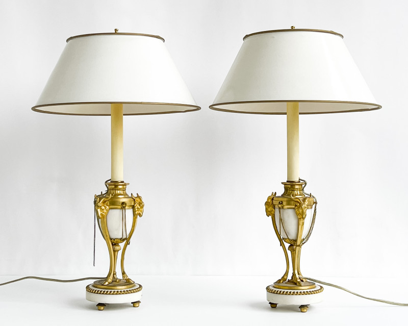 Pair of Louis XVI Ormolu-Mounted Marble Cassolettes, mounted as lamps