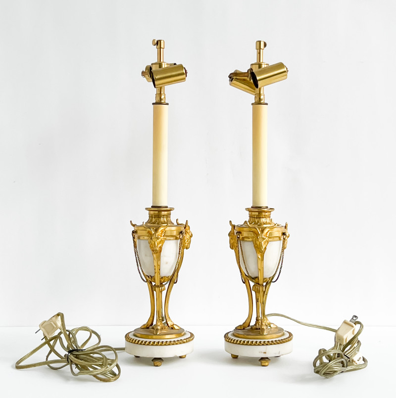 Pair of Louis XVI Ormolu-Mounted Marble Cassolettes, mounted as lamps