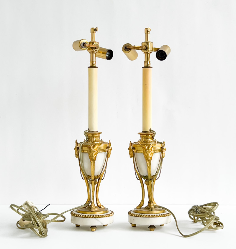 Pair of Louis XVI Ormolu-Mounted Marble Cassolettes, mounted as lamps