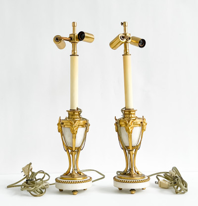 Pair of Louis XVI Ormolu-Mounted Marble Cassolettes, mounted as lamps