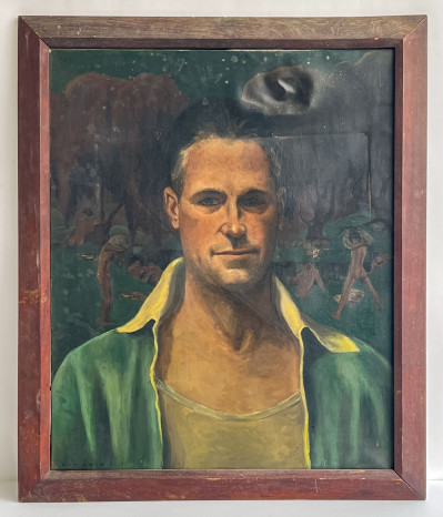 Nathaniel Choate - Untitled (Portrait of a Man with Bathers in Background)