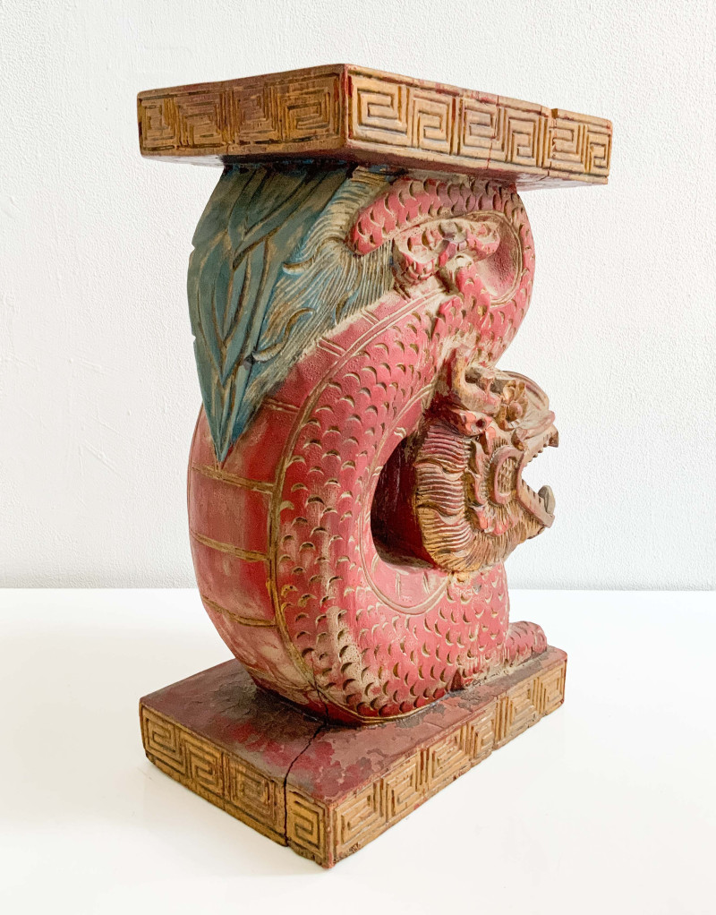 Chinese Carved and Painted Wood Dragon Form Support Column