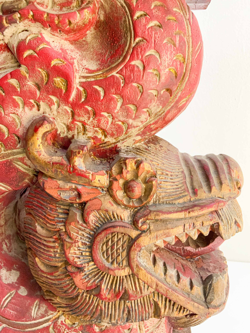 Chinese Carved and Painted Wood Dragon Form Support Column