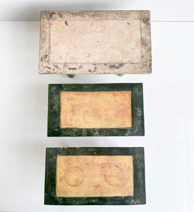 Chinese Green and Amber Glazed Ceramic Model of an Offering Table, Group of 3
