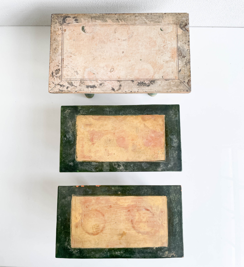 Chinese Green and Amber Glazed Ceramic Model of an Offering Table, Group of 3