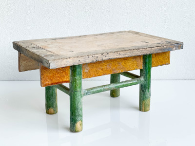 Chinese Green and Amber Glazed Ceramic Model of an Offering Table, Group of 3