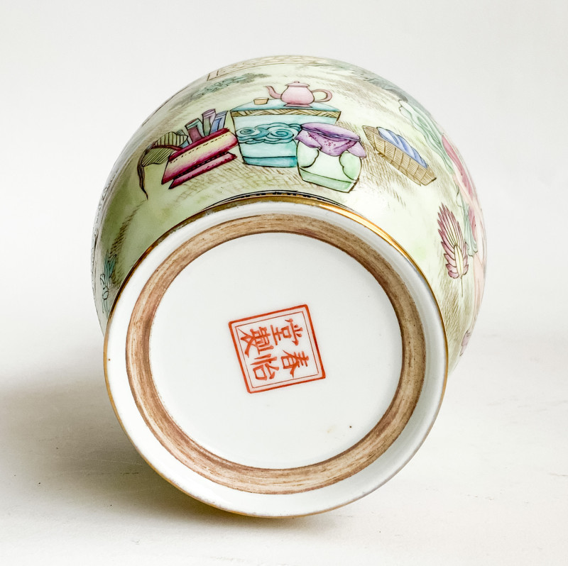 Chinese Enamel Decorated Porcelain Vase with Erotic Imagery