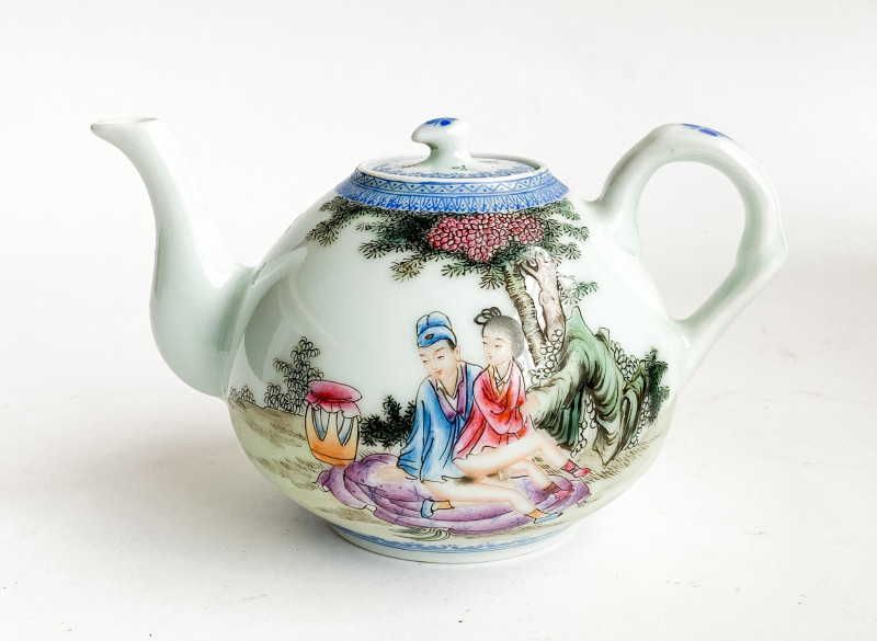 Chinese Enamel Decorated Porcelain Teapot with Erotic Imagery