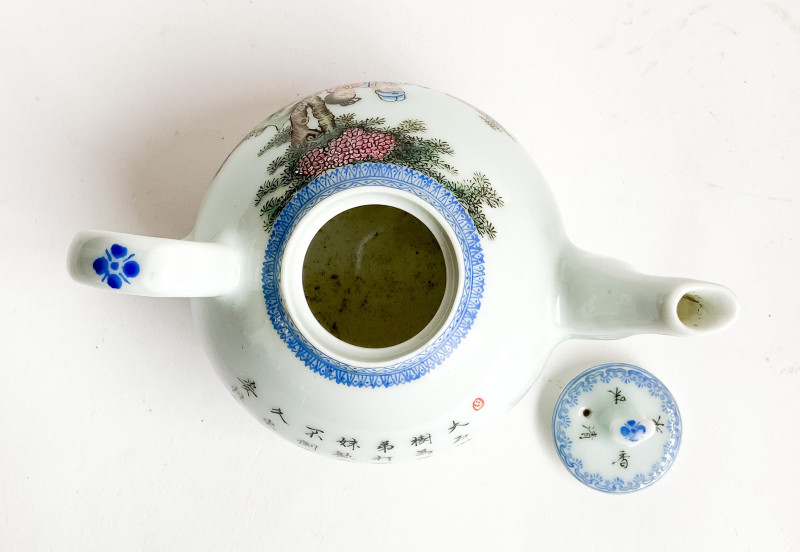 Chinese Enamel Decorated Porcelain Teapot with Erotic Imagery