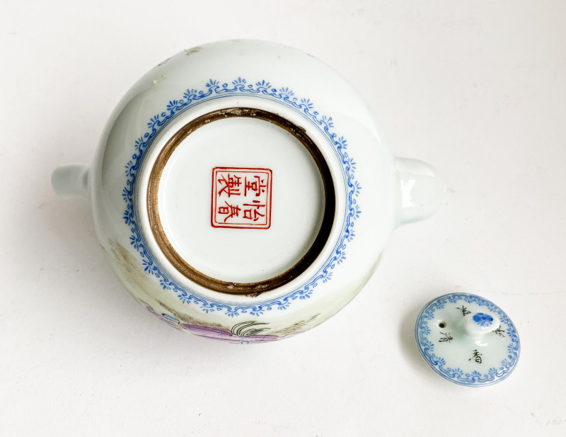 Chinese Enamel Decorated Porcelain Teapot with Erotic Imagery