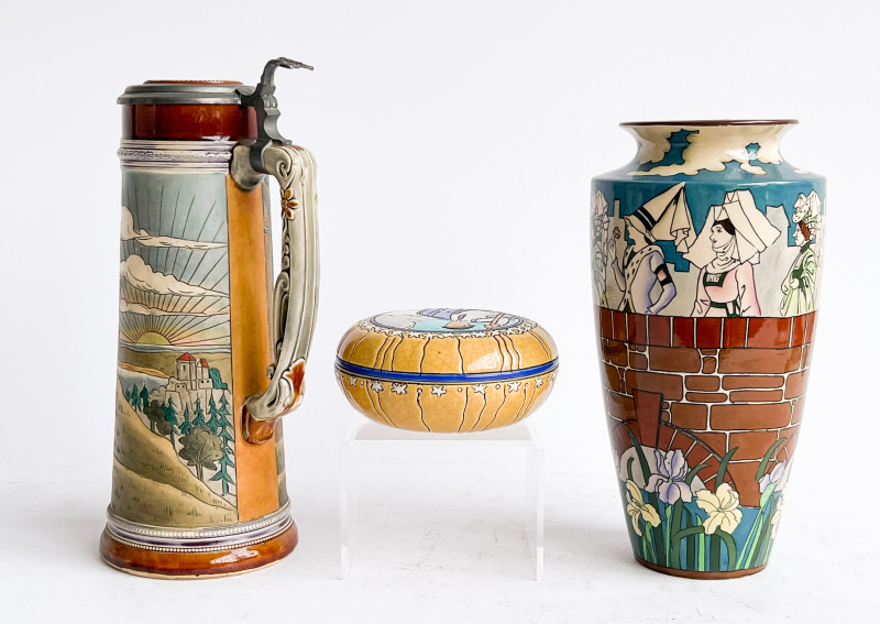 Assortment of English and Continental Pottery, including Longwy and Foley Intarsio