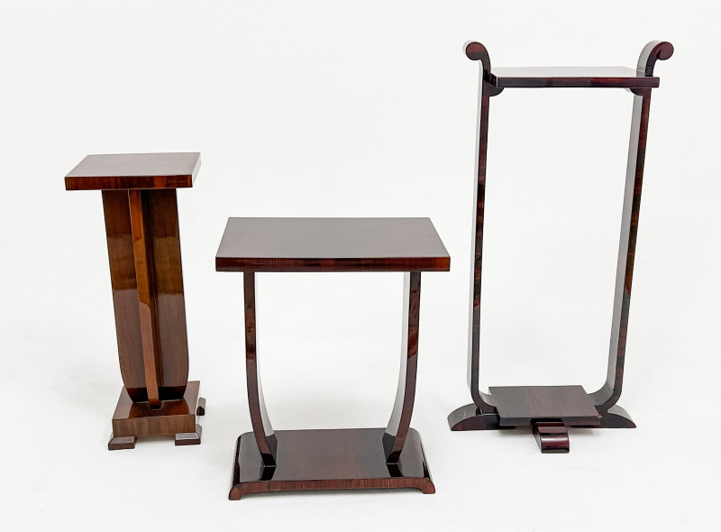 Assortment of Art Deco Lacquered Tables and Stands, in the style of Jules Leleu