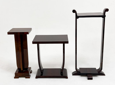 Assortment of Art Deco Lacquered Tables and Stands, in the style of Jules Leleu