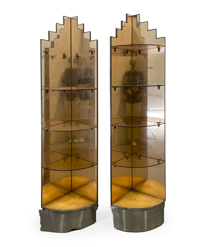 Pair of Mirrored Glass Corner Shelves, in the style of Paul T. Frankl