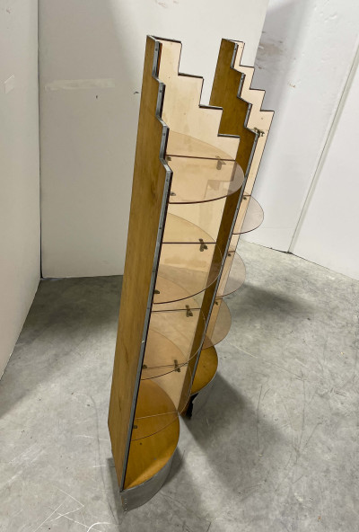 Pair of Mirrored Glass Corner Shelves, in the style of Paul T. Frankl