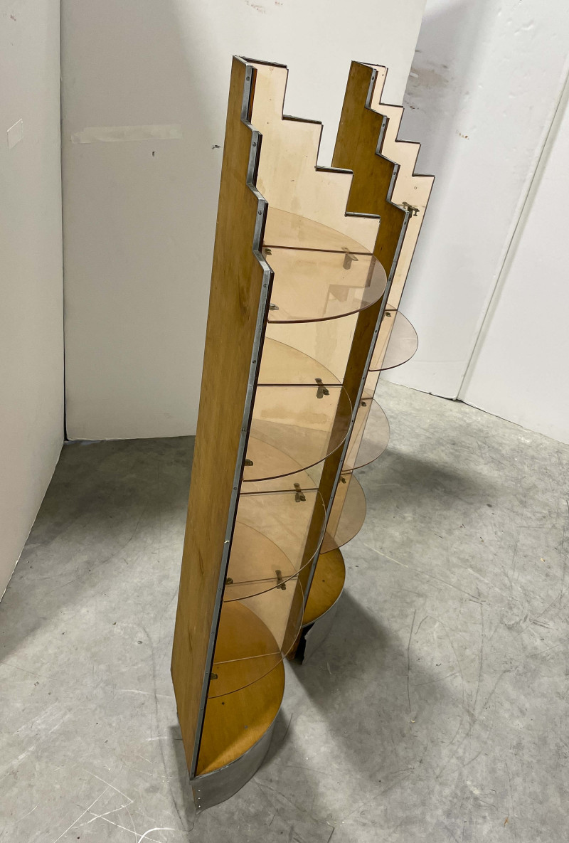 Pair of Mirrored Glass Corner Shelves, in the style of Paul T. Frankl