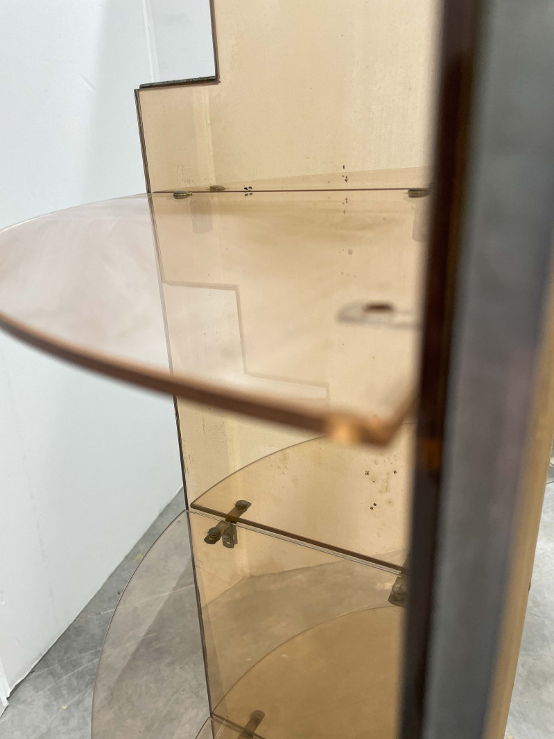 Pair of Mirrored Glass Corner Shelves, in the style of Paul T. Frankl