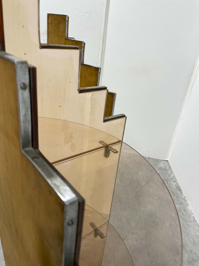 Pair of Mirrored Glass Corner Shelves, in the style of Paul T. Frankl