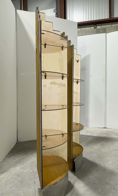 Pair of Mirrored Glass Corner Shelves, in the style of Paul T. Frankl