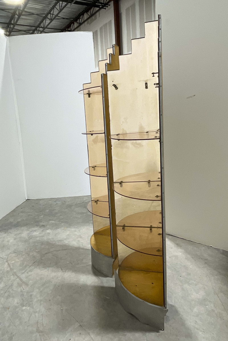 Pair of Mirrored Glass Corner Shelves, in the style of Paul T. Frankl