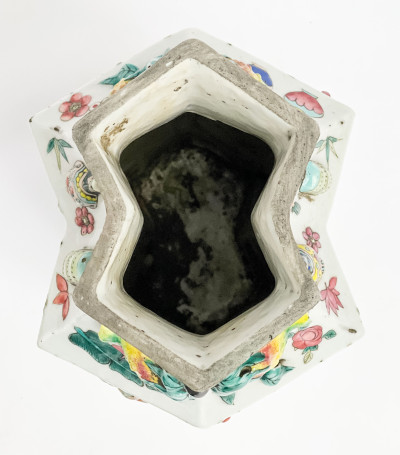 Chinese Porcelain Enamel and Relief Decorated Double Lozenge Vase