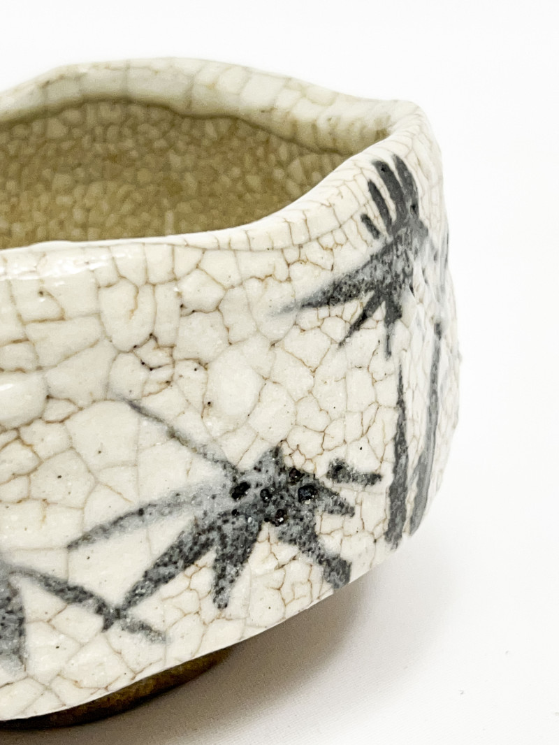 Japanese Shino ware Tea Bowl (Chawan) with Bamboo Decoration