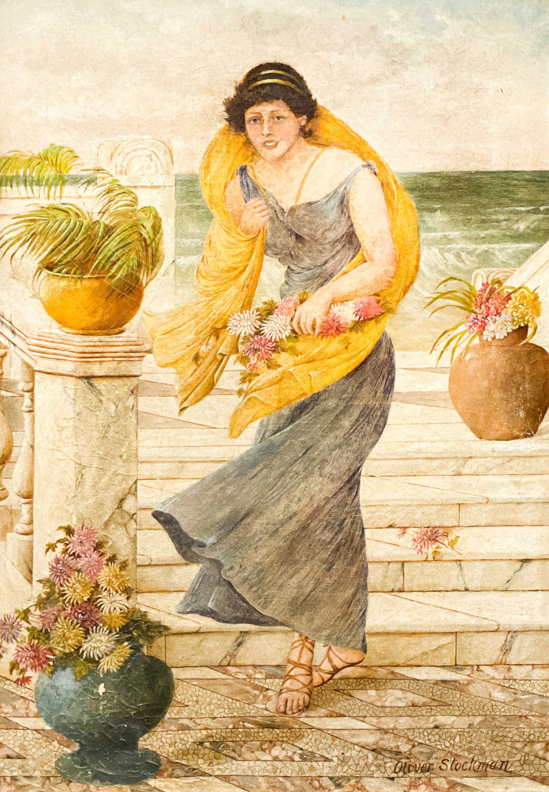 Oliver Stockman - Portrait of Woman with Flowers by the Sea