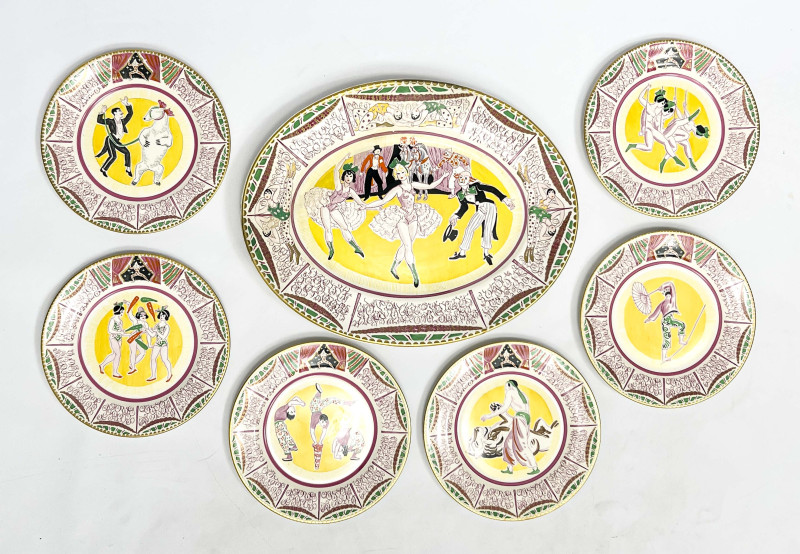 Dame Laura Knight for Clarice Cliff Bizarre Ware Plates and Platter