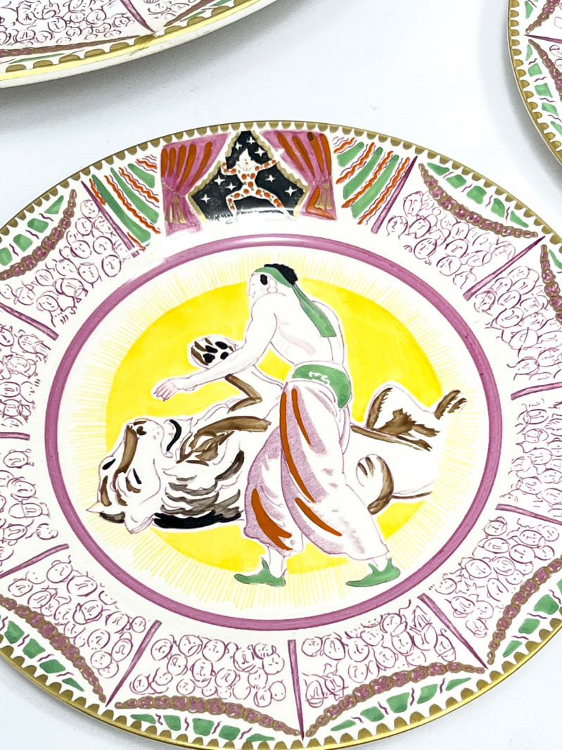 Dame Laura Knight for Clarice Cliff Bizarre Ware Plates and Platter