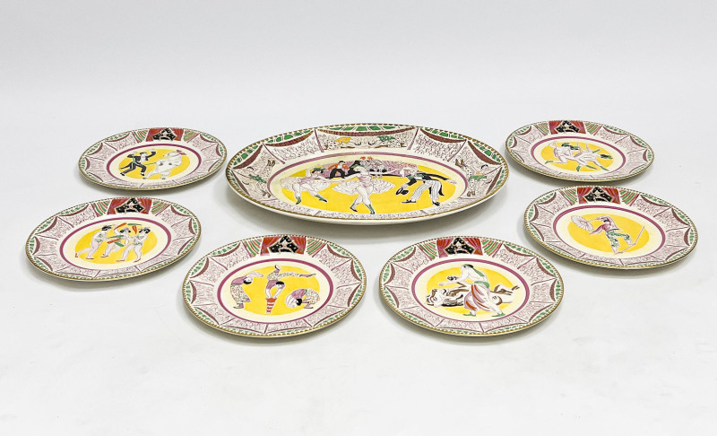 Dame Laura Knight for Clarice Cliff Bizarre Ware Plates and Platter