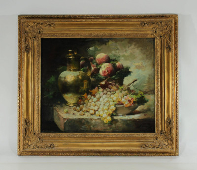 Rodomy, Still Life With Fruit, Brass Pitcher O/C