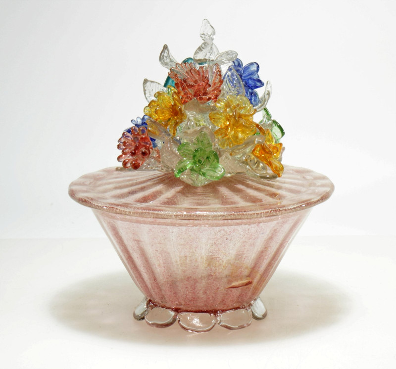 Attr. Salvieti Murano - Colored Glass Covered Bowl
