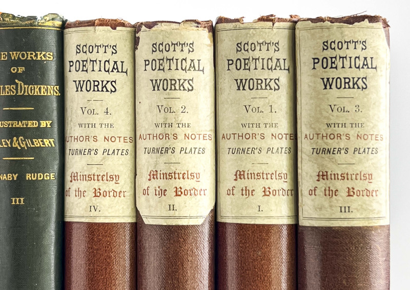 Group of 13 Books by Various Authors, including Sir Walter Scott, Charles Dickens, Omar Khayyam