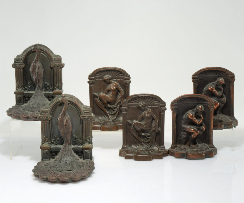 Three Vintage Bookends - Bronze Figurals; Peacocks