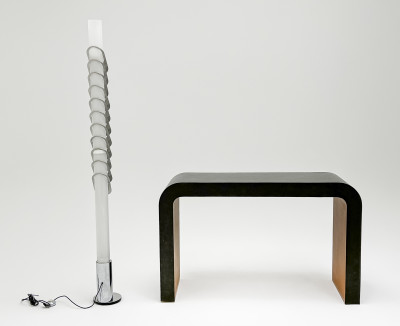 Italian Arredoluce Monza Tower Lamp, together with a Waterfall Console Table