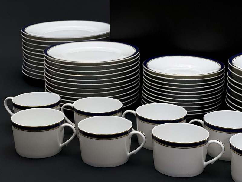 80 pieces of Limoges Raynaud Diplomat Blue Partial Porcelain Dinner Service