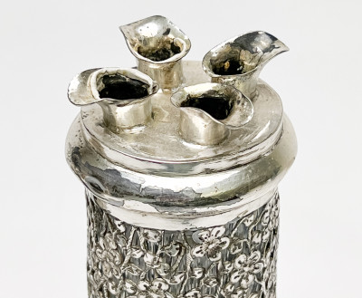 Chinese Silver and Jade Covered Vessel and a Silver Overlay Glass Decanter