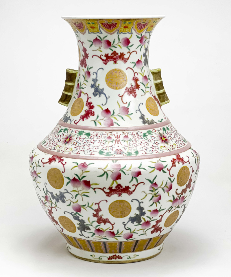 Large Chinese Porcelain Hu Form Vase with peach and bat decoration
