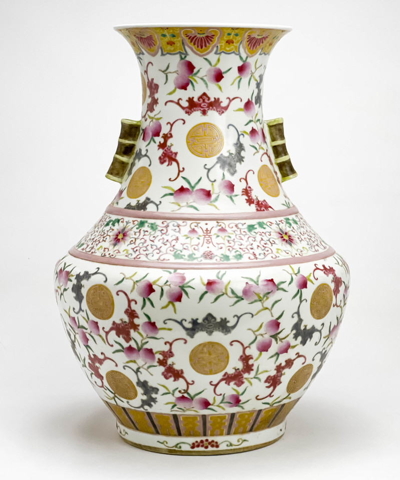 Large Chinese Porcelain Hu Form Vase with peach and bat decoration
