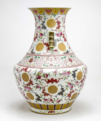 Large Chinese Porcelain Hu Form Vase with peach and bat decoration