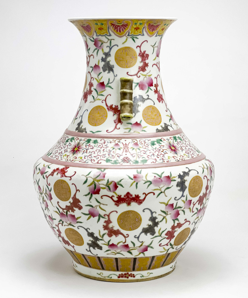 Large Chinese Porcelain Hu Form Vase with peach and bat decoration
