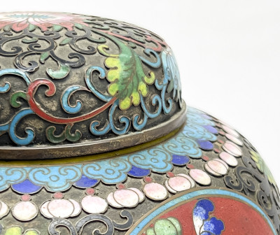 Two Chinese Cloisonné Birds and an Enamel Decorated Vase and Cover