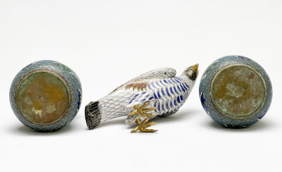 Chinese Cloisonné Figure of a Bird and Two Cloisonné Jars, Group of 3