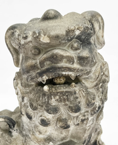 Pair of Chinese Glazed Ceramic Buddhist Lions and a Small Lion