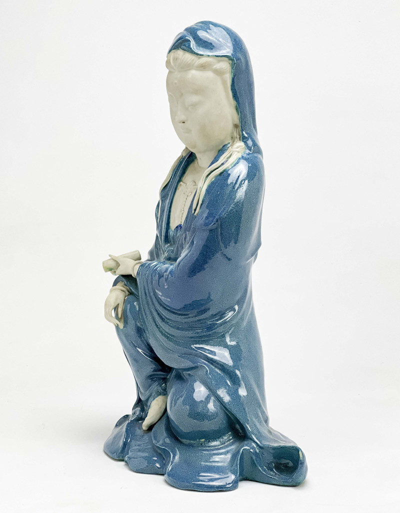 Chinese Robins Egg Glazed and Biscuit Porcelain Figure of Guanyin